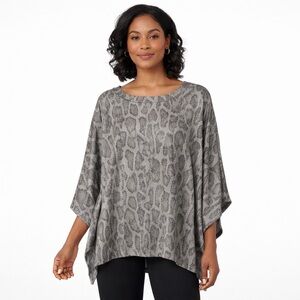 Adrienne Snakeskin Print Poncho Top Dolman Sleeve Gray L